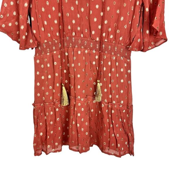 NWT Anthropologie Raga Kenna Polka Dot Tiered Mini Dress Dusty Pink Metallic S - Picture 7 of 10